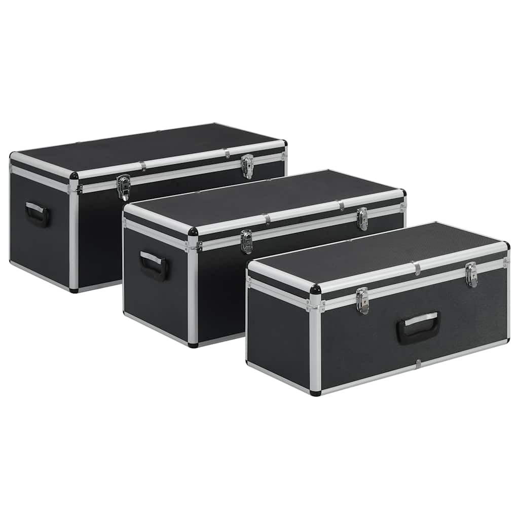 Opbergkoffers 3 st aluminium zwart