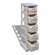 Opbergrek met 5 weefmanden hout wit