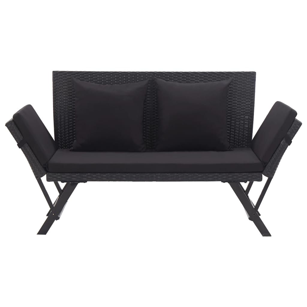 Tuinbank met kussens 176 cm poly rattan zwart