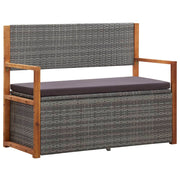 Opbergbankje 115 cm poly rattan en massief acaciahout grijs