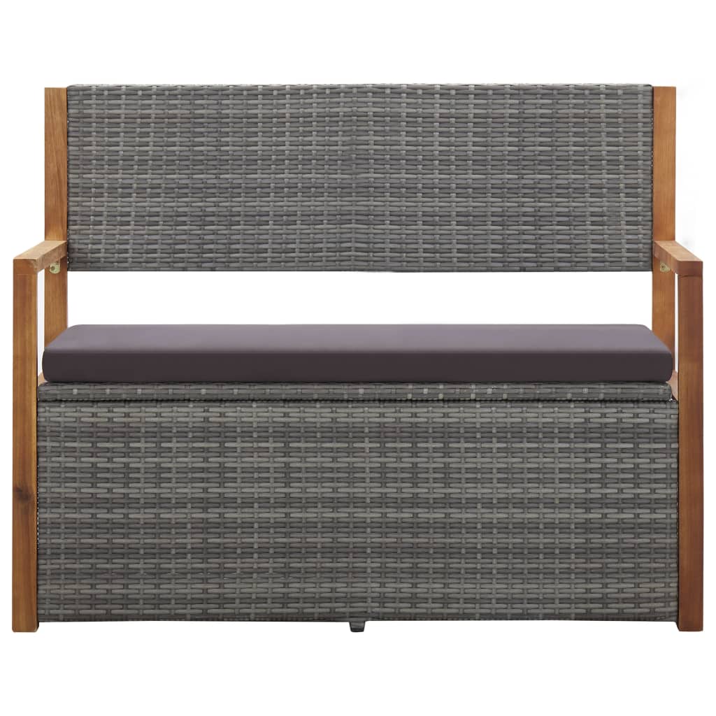 Opbergbankje 115 cm poly rattan en massief acaciahout grijs