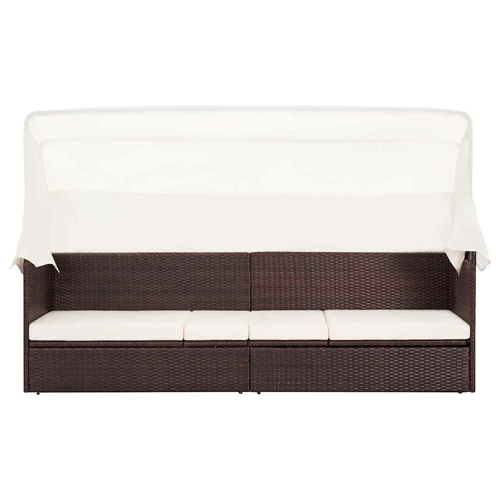 Tuinbank met luifel poly rattan bruin