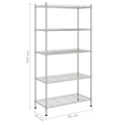 Opbergrek 5-laags 250 kg 90x35x180 cm chroomkleurig