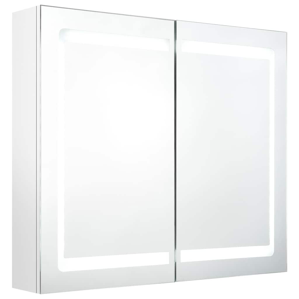 Badkamerkast met spiegel en LED 80x12x68 cm glanzend wit
