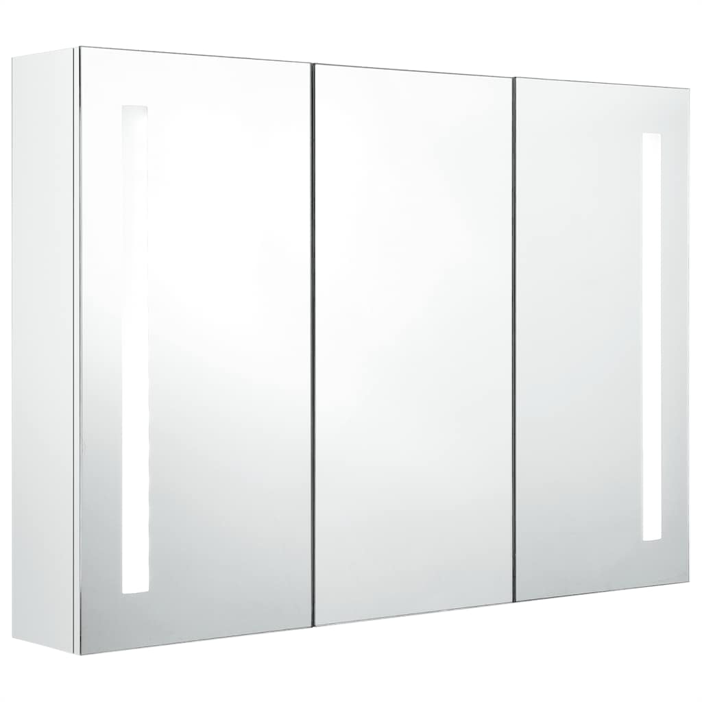 Badkamerkast met spiegel en LED 89x14x62 cm glanzend wit