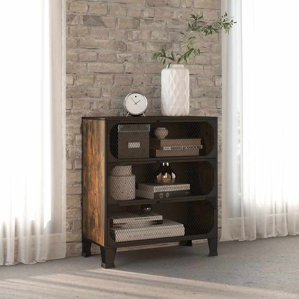 Opbergkast 72x36x82 cm metaal en MDF rustiek bruin