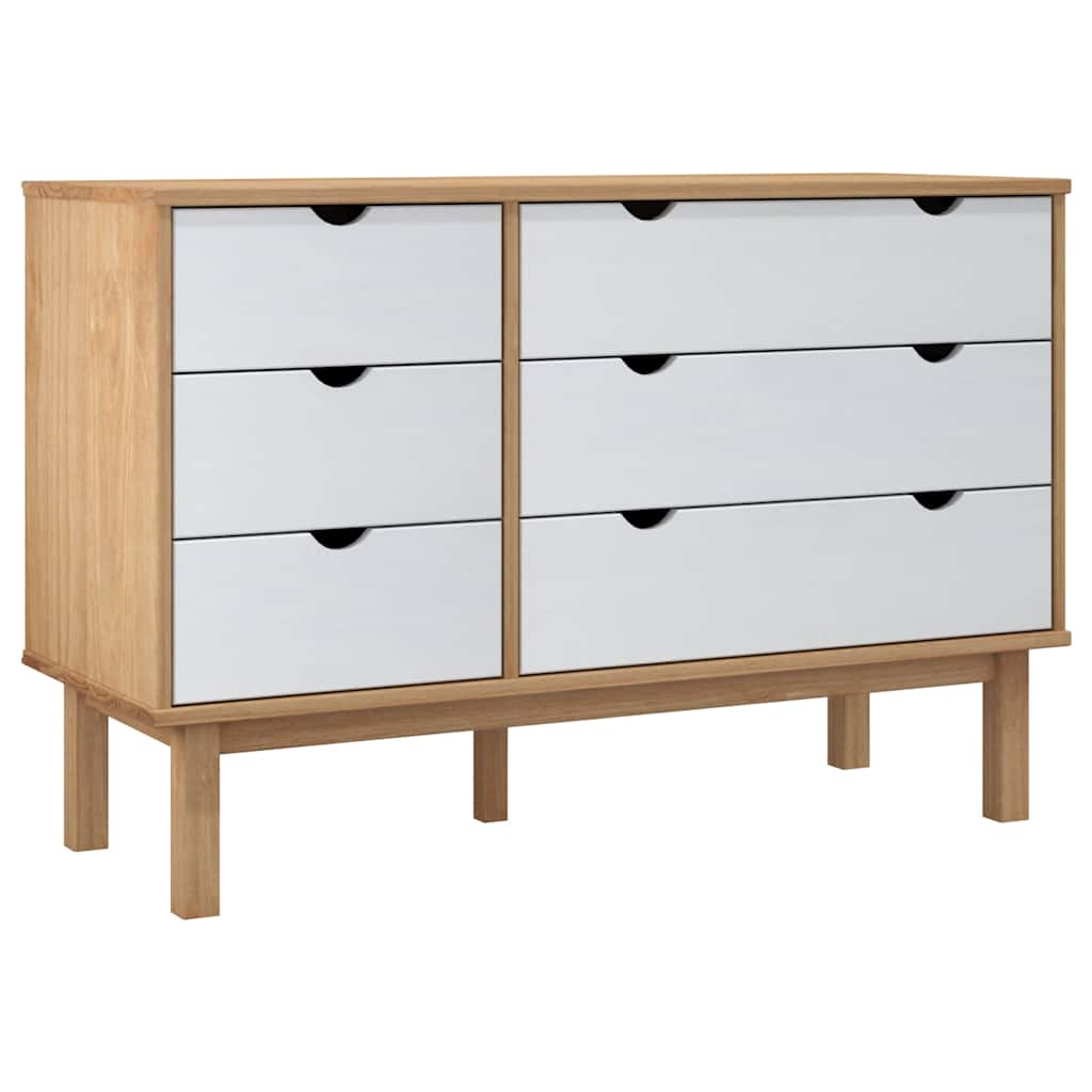 Ladekast OTTA 111x43x73,5 cm massief grenenhout bruin en wit