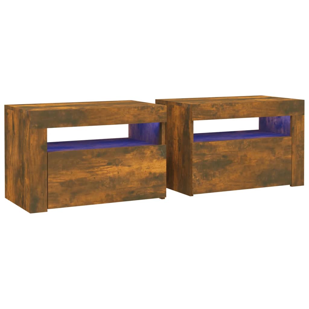 Nachtkastjes 2 st met LED-verlichting 60x35x40 cm gerookt eiken
