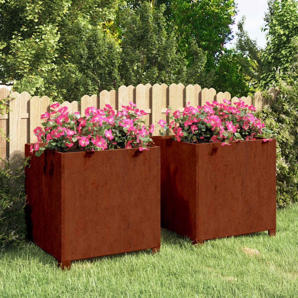 Plantenbakken met poten 2 st roestkleurig 50x50x50 cm cortenstaal