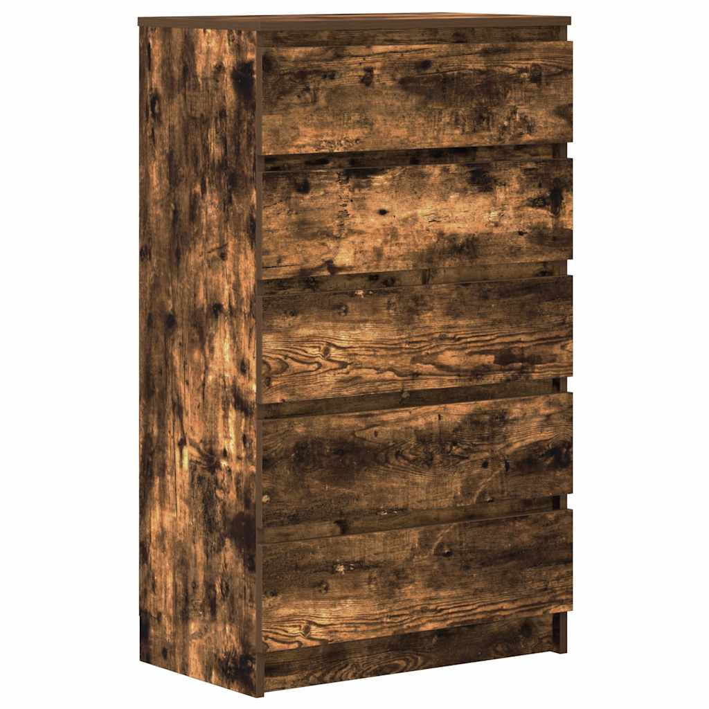 Ladekast 60x36x103 cm bewerkt hout gerookt eikenkleurig