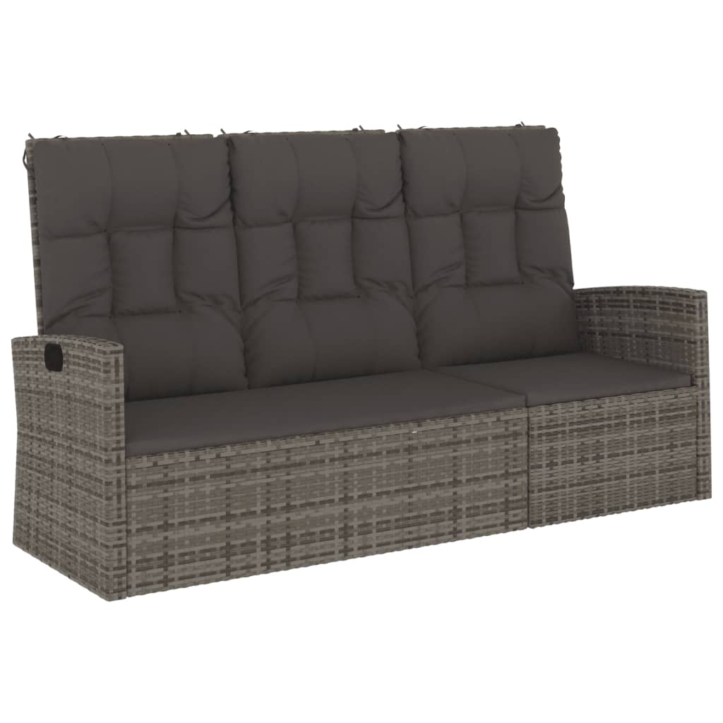 Tuinbank verstelbaar met kussens 173 cm poly rattan grijs