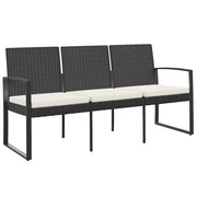 Tuinbank 3-zits met kussens polypropeen rattan zwart