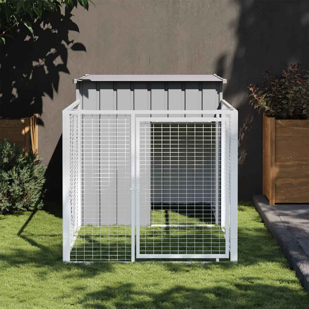 Hondenhok met ren lichtgrijs 110x201x110 cm gegalvaniseerd staal