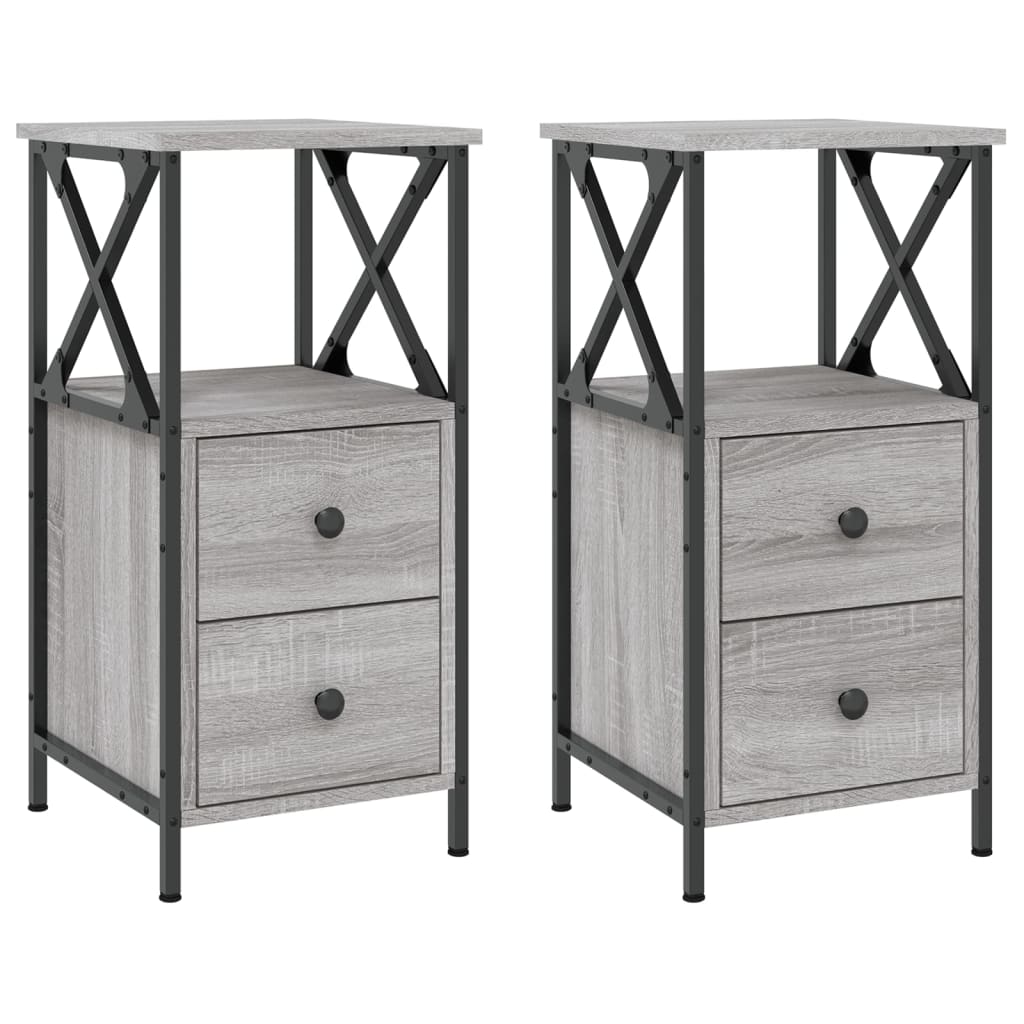 Nachtkastjes 2 st 34x35,5x70 cm bewerkt hout grijs sonoma eiken