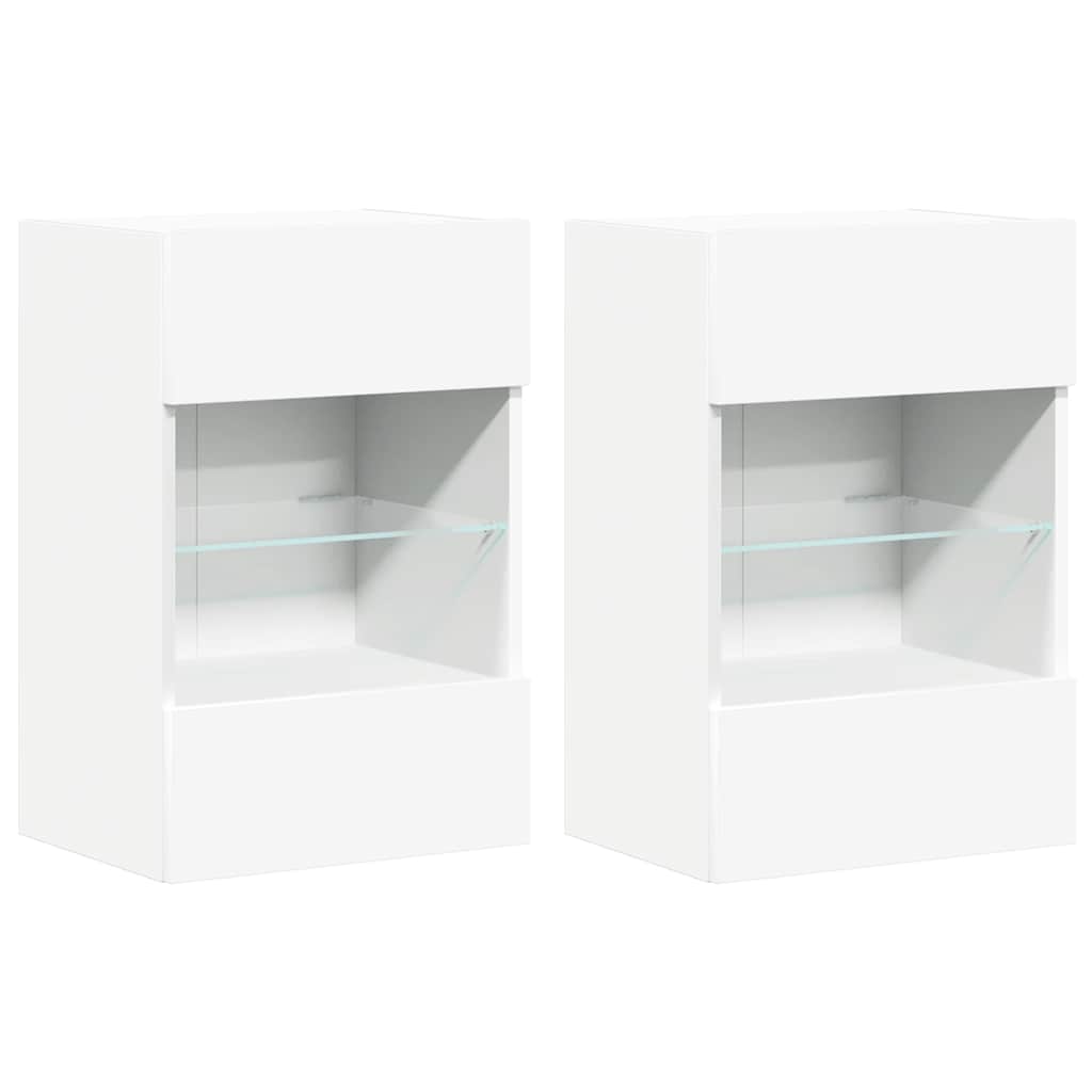Wandkasten met LED-verlichting voor tv 2 st 40x30x60,5 cm wit
