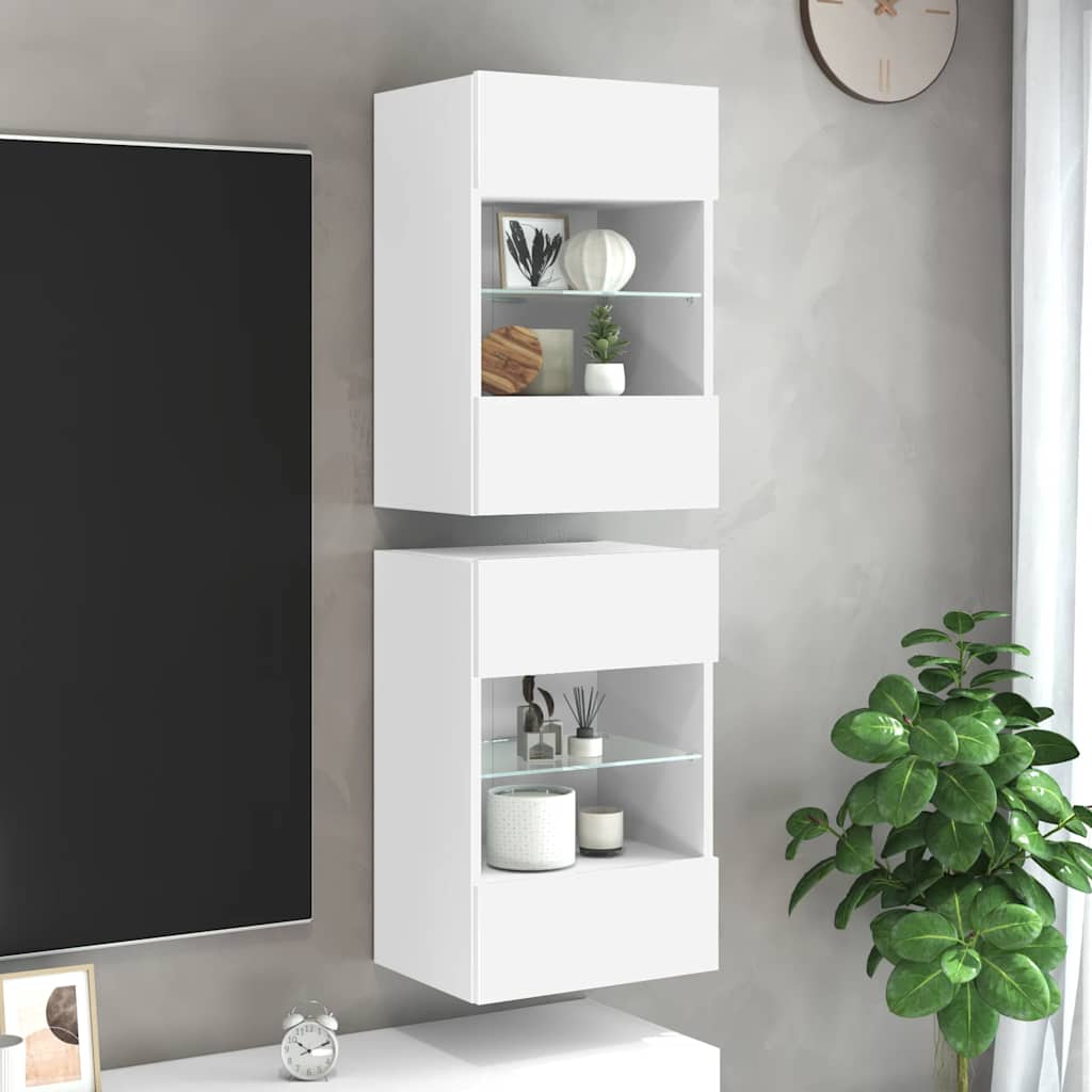 Wandkasten met LED-verlichting voor tv 2 st 40x30x60,5 cm wit