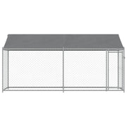 Hondenhok met dak en deur 4x2x2 m gegalvaniseerd staal grijs
