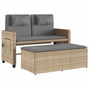 Tuinbankje verstelbaar met kussens poly rattan beige