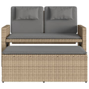 Tuinbankje verstelbaar met kussens poly rattan beige