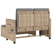 Tuinbankje verstelbaar met kussens poly rattan beige