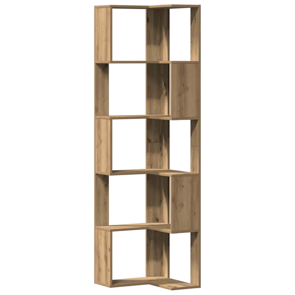 Boekenkast 5-laags hoek 50x50x179 cm hout artisanaal eikenkleur