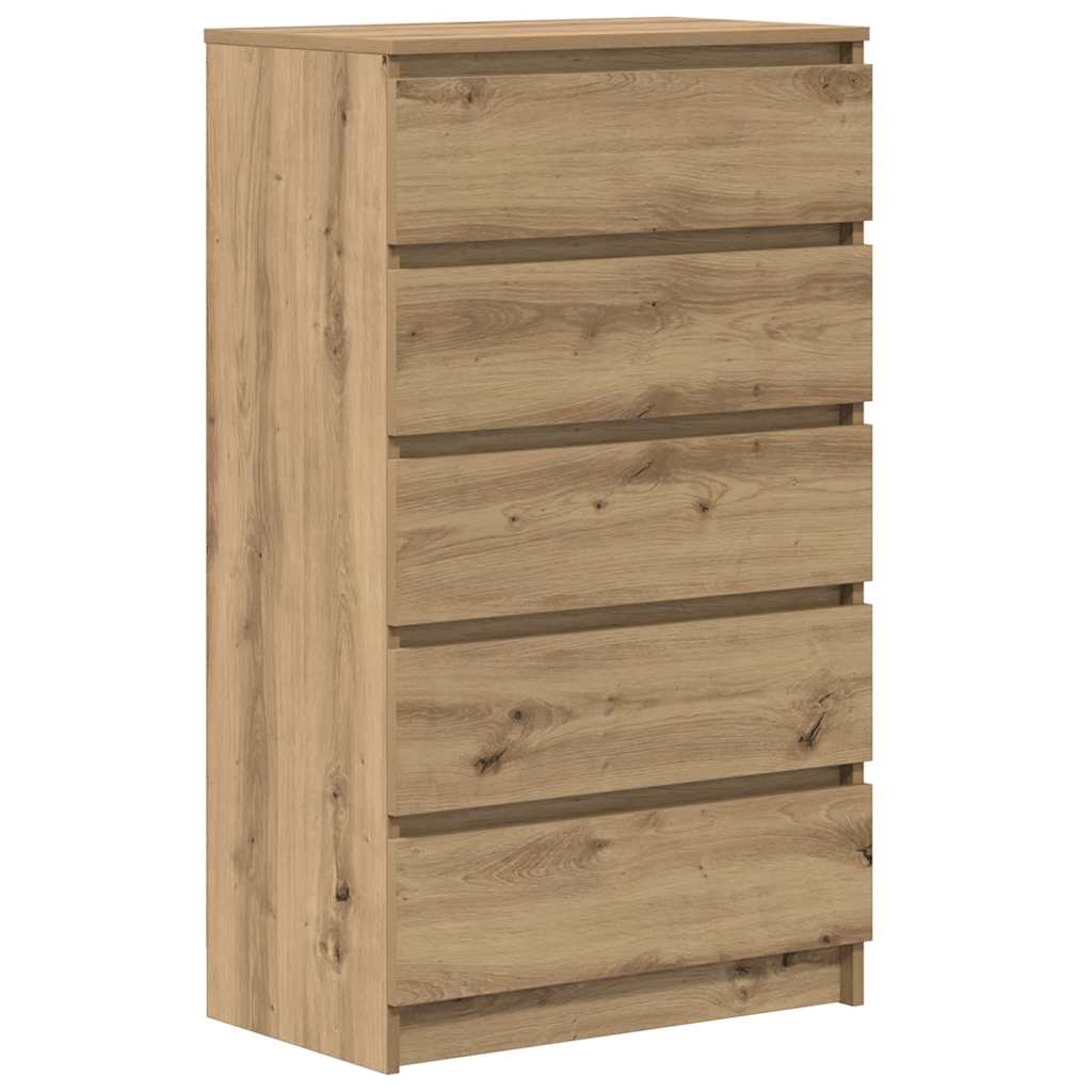Ladekast 60x36x103 cm bewerkt hout artisanaal eikenkleur