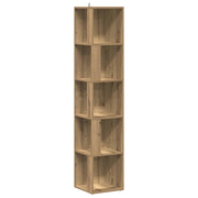 Hoekkast 33x33x165 cm bewerkt hout artisanaal eikenkleur