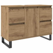 Badkamerkast 80x33x60 cm bewerkt hout artisanaal eikenkleurig