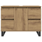 Badkamerkast 80x33x60 cm bewerkt hout artisanaal eikenkleurig