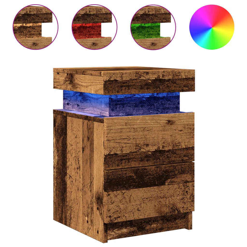 Nachtkastjes 2 st met LED 35x39x55 cm hout oud houtkleurig
