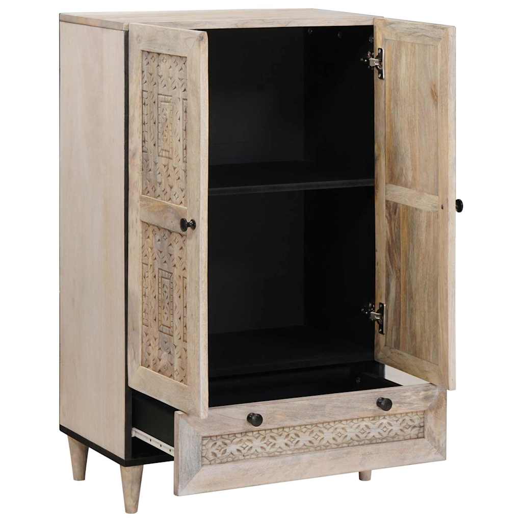 Hoge kast 60 x 33 x 100 cm massief mangohout gebleekt wit