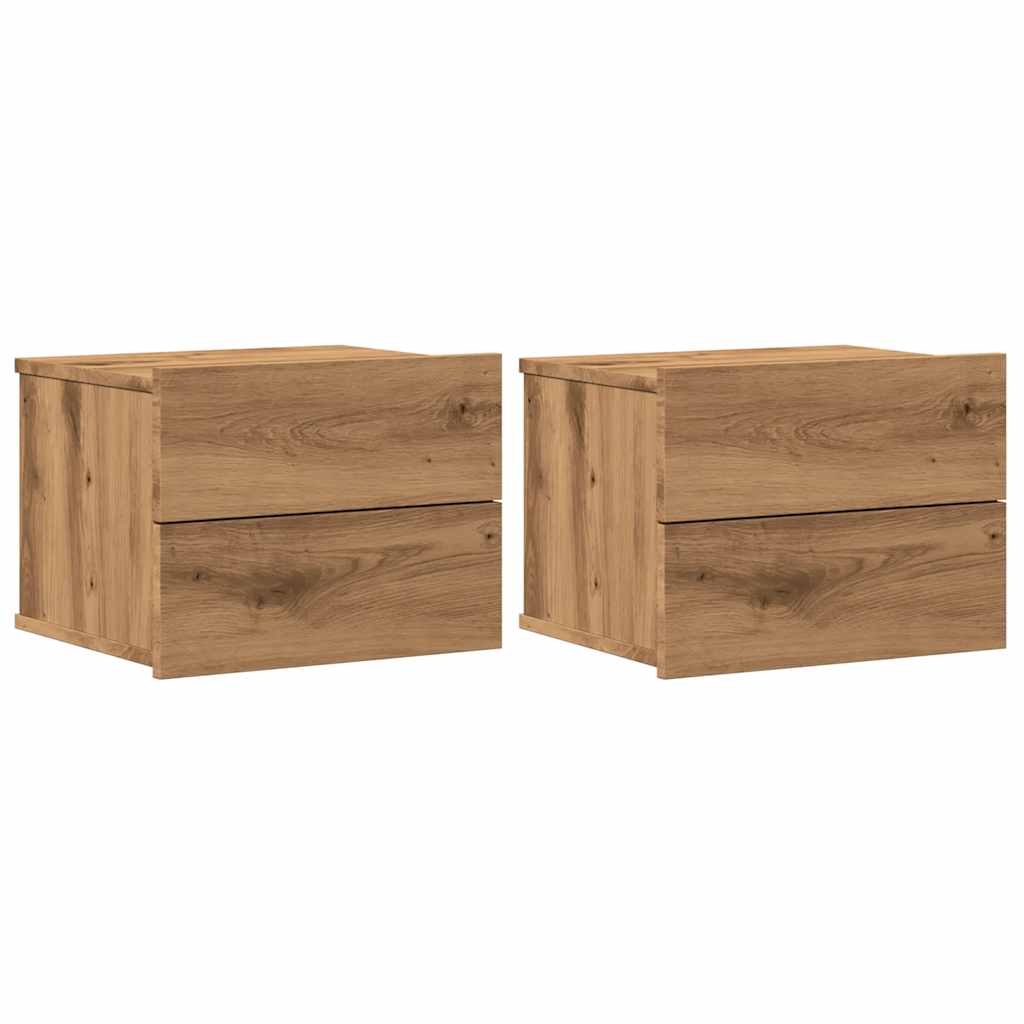 Nachtkastjes 2 st wandgemonteerd 40x32x30 cm artisanaal eiken