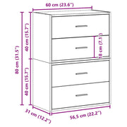 Kasten met 4 lades 2 st 60x31x40 cm bewerkt hout gerookt eiken
