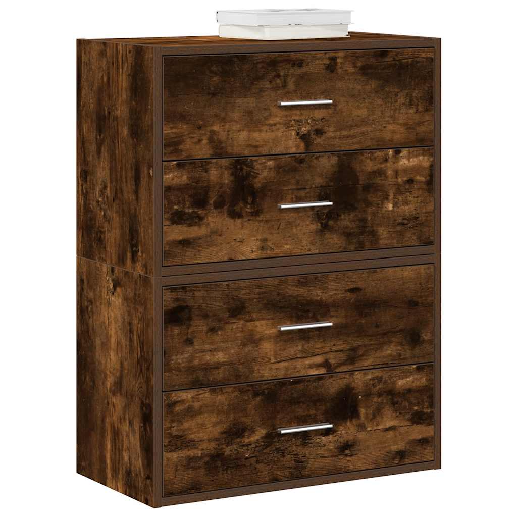 Kasten met 4 lades 2 st 60x31x40 cm bewerkt hout gerookt eiken