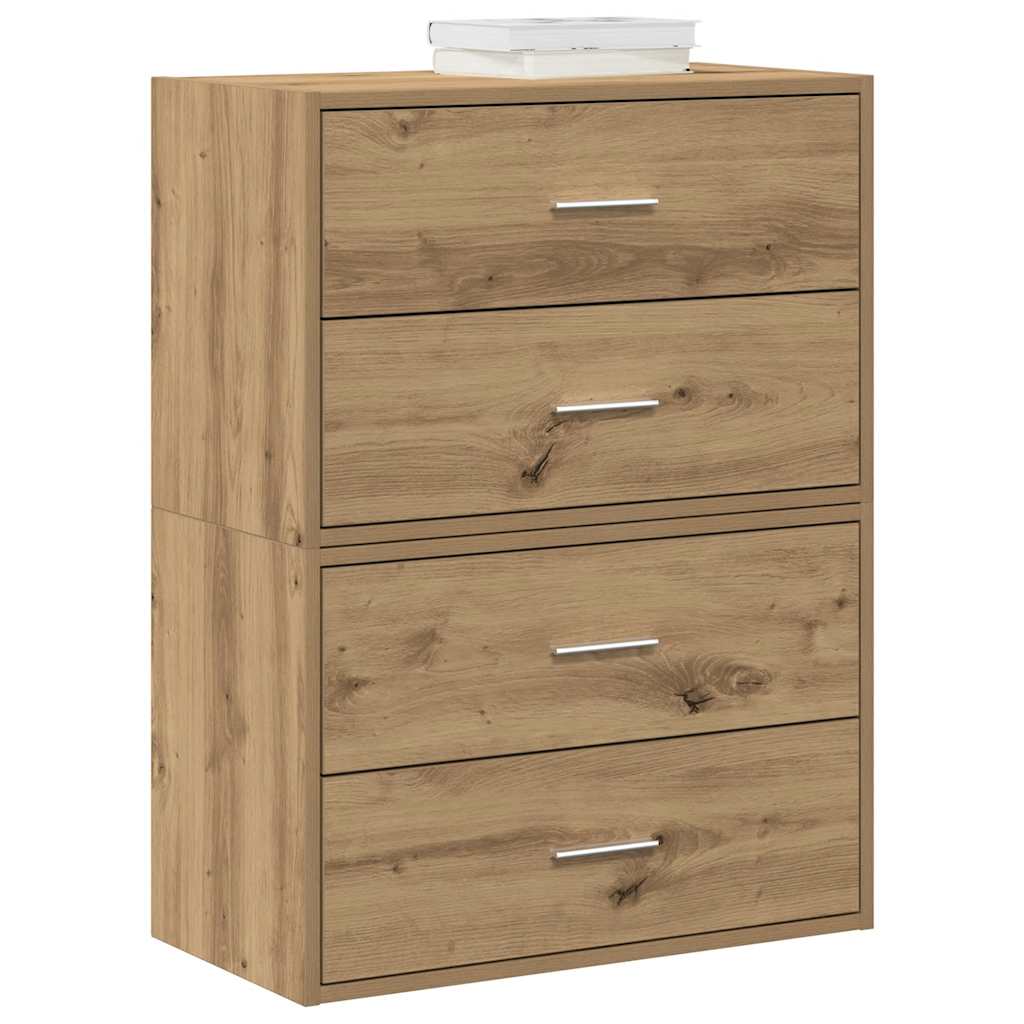Kasten met 4 lades 2st 60x31x40cm bewerkt hout artisanaal eiken
