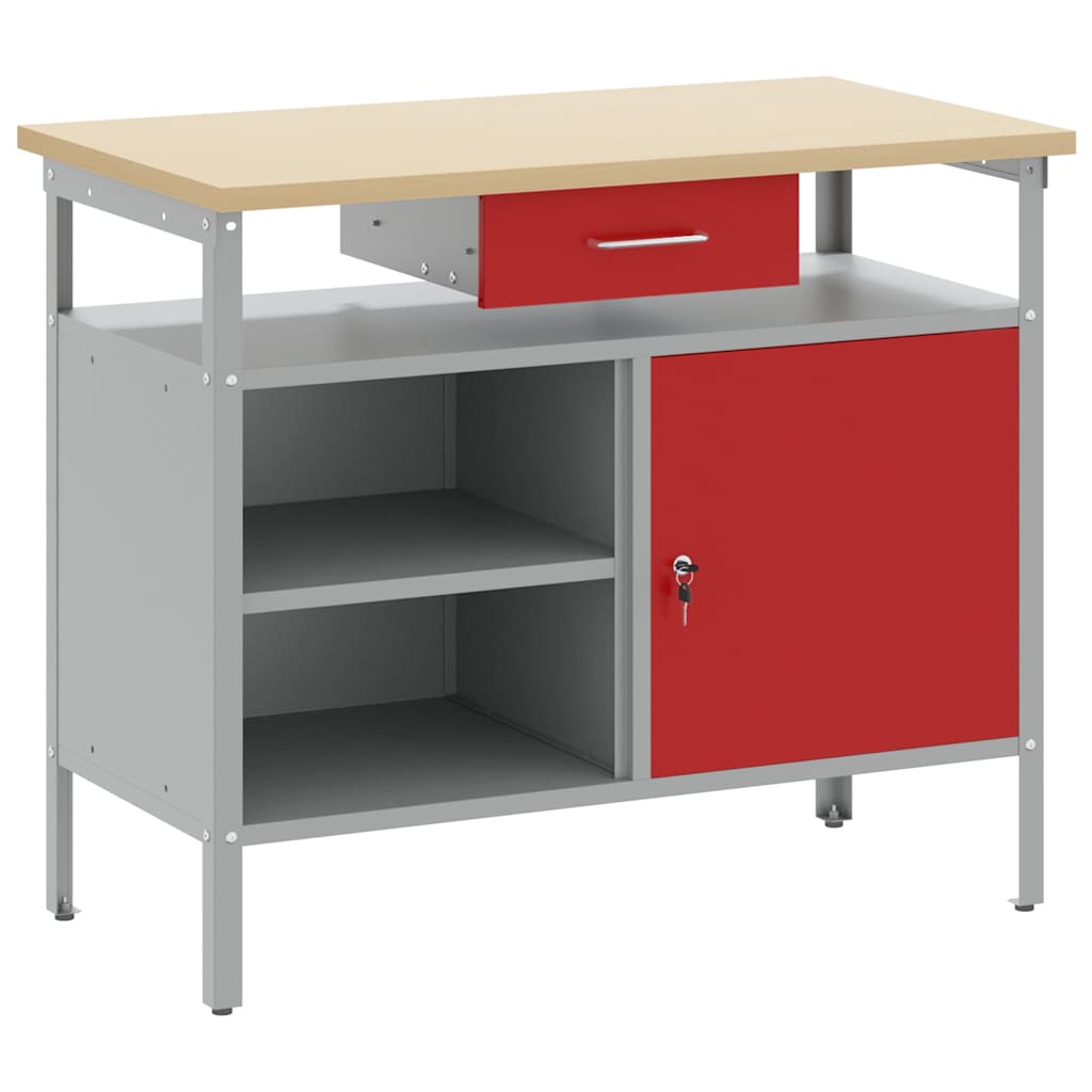 Werkbank met lade met plank Rood en Grijs 100 x 55 x 85 cm