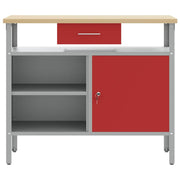 Werkbank met lade met plank Rood en Grijs 100 x 55 x 85 cm