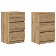 Nachtkastjes 3 lades 2 st 39x35x65 cm ambachtelijk eikenkleurig