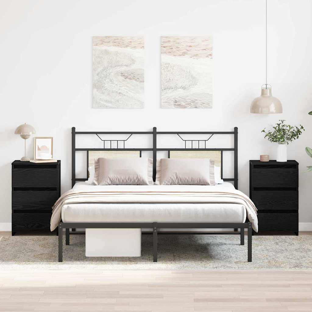 Nachtkastje 2 st Zwart Eiken 40 x 35 x 62,5 cm Bewerkt hout