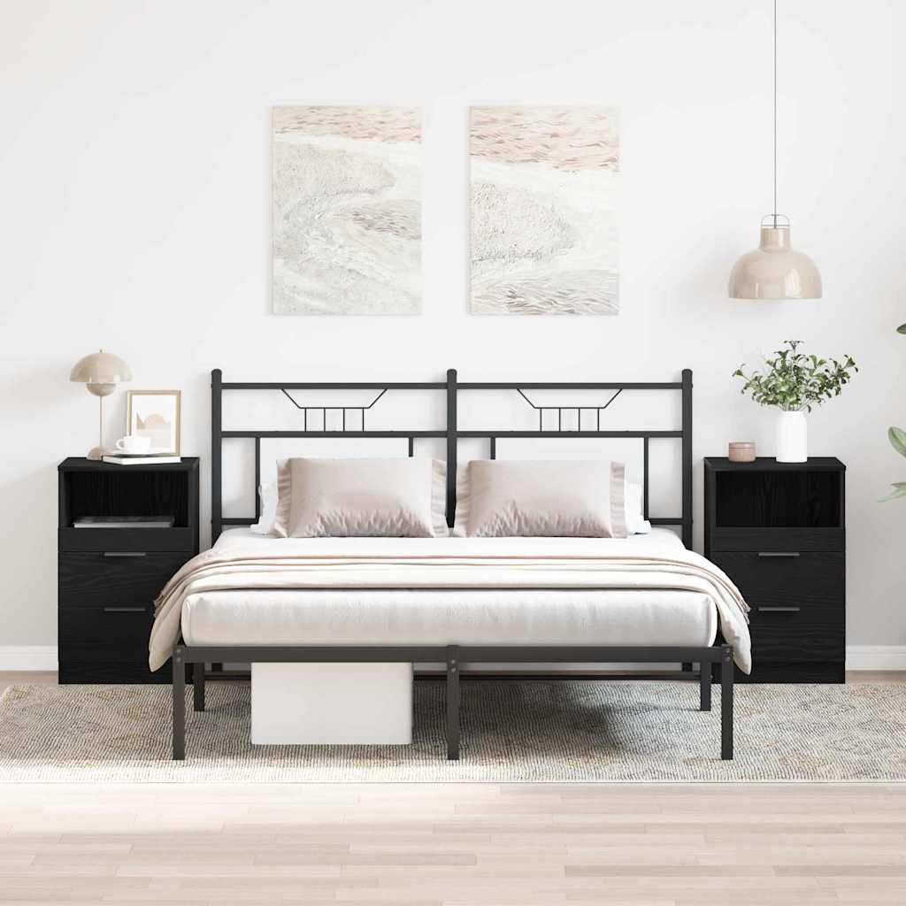 Nachtkastje 2 st Zwart Eiken 40 x 35 x 65 cm Bewerkt hout