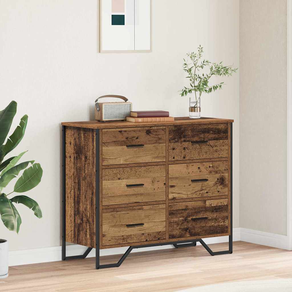 Ladekast 6-Lade oud hout-look 91 x 35,5 x 74,5 cm