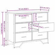 Ladekast 6-Lade oud hout-look 91 x 35,5 x 74,5 cm