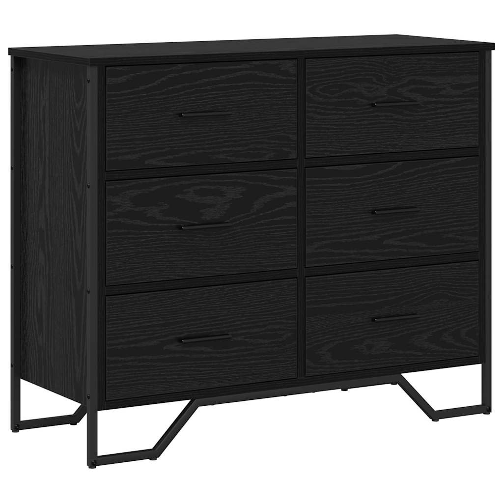 Ladekast 6-Lade Zwart Eiken 91 x 35,5 x 74,5 cm