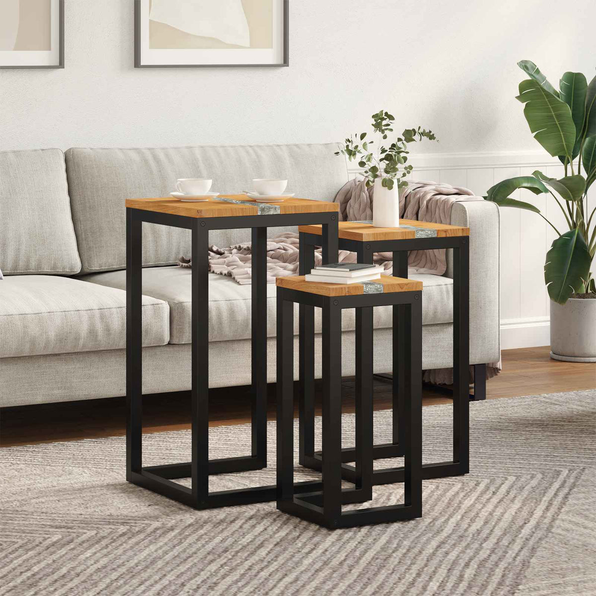 Nesttafel 3 st Bruin Massief Teakhout