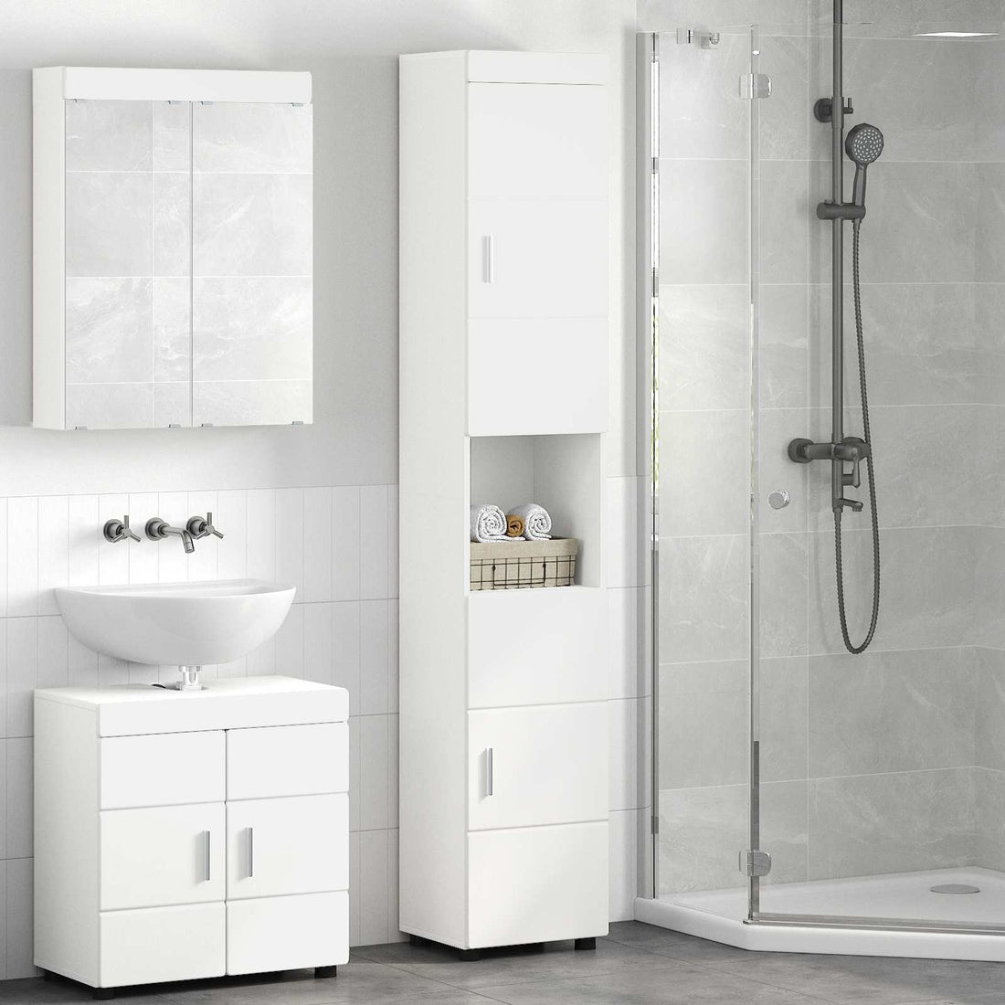 Badkamerkastenset TULUM Wit 37 x 31,5 x 203 cm Bewerkt hout