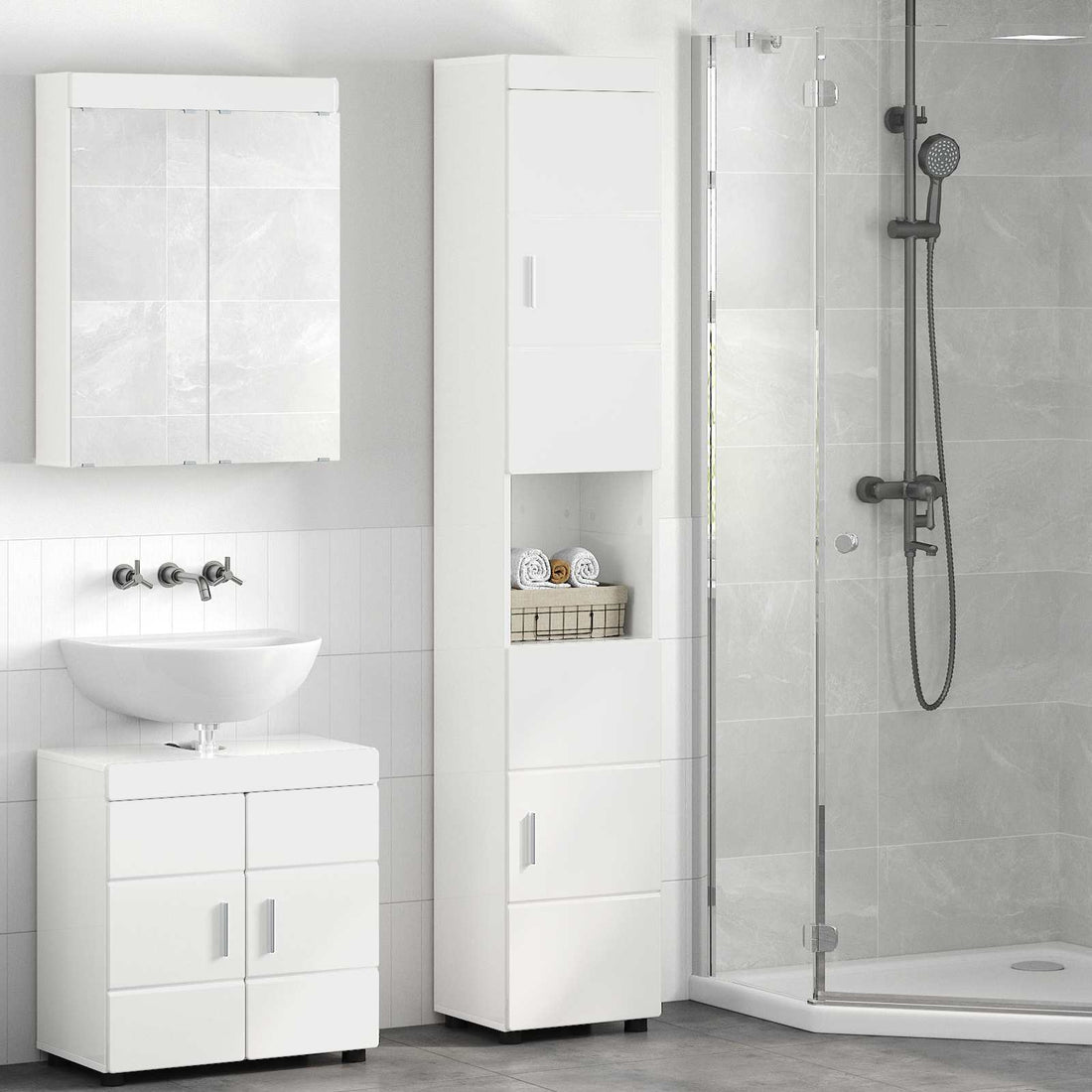Badkamerkastenset TULUM Hoogglans wit 37 x 31,5 x 203 cm