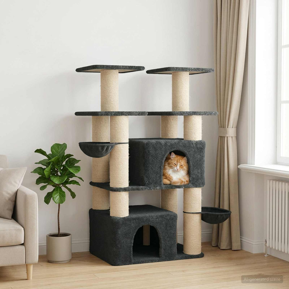 Kattenboom met sisal krabpalen Donkergrijs 147 cm 2 st