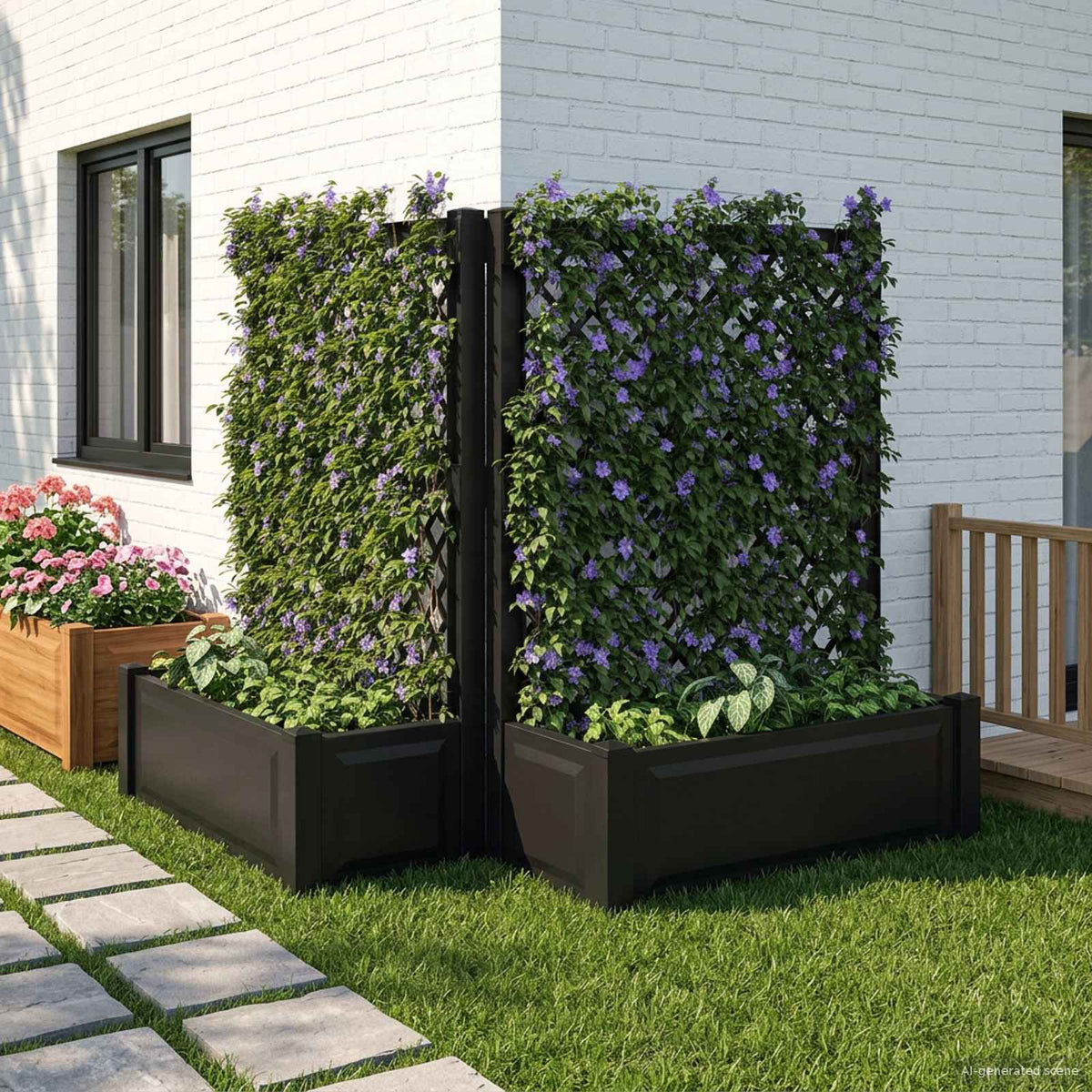 Grote plantenbak met trellis 2 st PP Antraciet